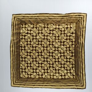 Coach Vintage Signature Silk Scarf Brown & Gold Monogram Fall Chic Premium 21x21
